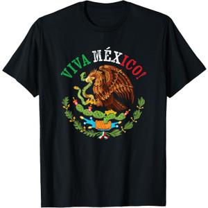 Mexican Flag Proud Mexican Coat of Arms Viva Mexico T-Shirt, Large