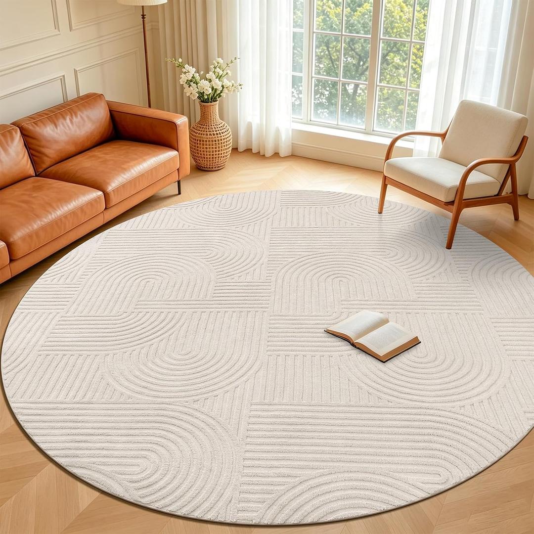 Pauwer 8ft Area Rugs for Living Room, Modern Non Slip Washable Rug, Beige