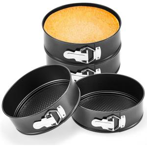 Funnymoom 4 Pcs 8 Inch Non Stick Springform Pan with Removable Bottom Carbon Steel Cheesecake Pan Round Springform Cake Mold with Stainless Steel Spring Buckles for Baking Kitchens Restaurant (Black)