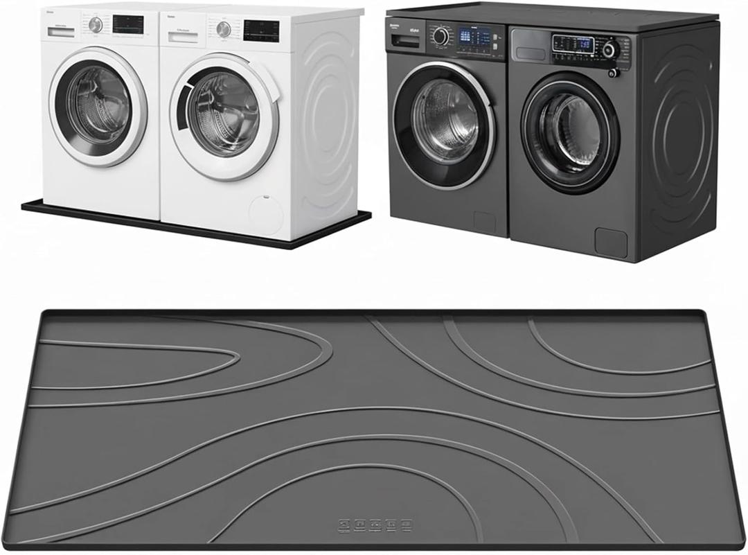Washing Machine Drain Pan Silicone mat 30x33 Inch Non-Slip Waterproof Washer Drip Tray, Anti-Vibration Soft Mat for Under Dryer or Washer, Floor Leak Protector for Laundry Room (Gray, 53.5"*26.8")