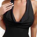 REORIA Womens Sexy Cowl Neck Halter Body Suits Summer Open Back Bodysuit Tank Tops (Black, XL)
