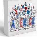4th of July Decorations, Independence Day Patriotic Decorations, Memorial Day Decor, Red White And Blue Decor, Rustic Farmhouse America Wooden Box Sign for Office Desk Home Bedroom Table
