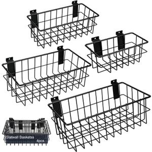 4Pcs Slatwall Baskets, Metal Slat wall Baskets Ventilated Mounted Storage Baskets Accessories for Storage Display on Garage Slatwall Panels (4pcs Black)
