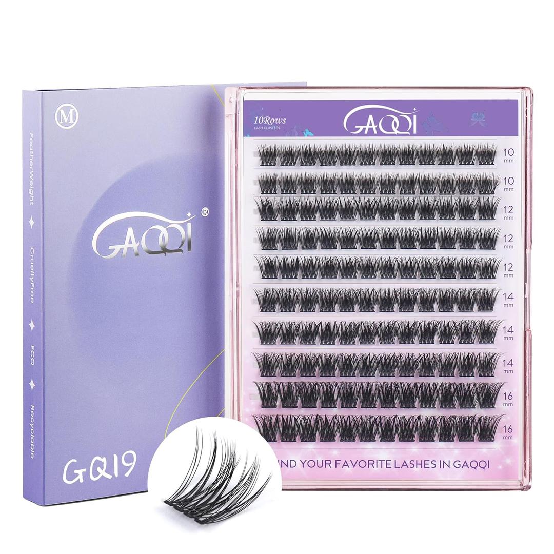 GAQQI Lash Clusters, Eyelash Clusters 120PCS C Curl Individual Lashes, Wispy Cluster Eyelash Extension 10-16mm Mixed Length, Natural Looking Cluster Lashes GQ19, C Curl, 10-16mm)