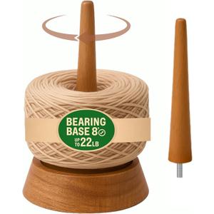 Wooden Yarn Holder with Smooth Bearing Base, Weighted Anti-Slip Base, Dual Spindles for Knitting & Crochet, Holds Up to 22lb Chunky Yarn