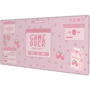 Pink Game Strawberry Milk Gaming Mouse Pad XL, Large Extended Mousepad Desk Pad, Long Nonslip Rubber Mice Mats Stitched Edges Playmat for Office Home Gamer, 31.5x11.8 Inch
