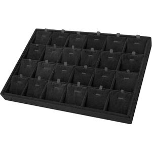 24 Grids Stackable Jewelry Tray Organizer with Removable Dividers, Velvet Jewelry Display Tray for Earrings Necklaces Bracelet Rings Display Showcase - Black