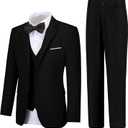 Boy Suits 5 Pieces Formal Suit Set with Adjustable Waist Kids Dress Suit for Wedding Prom (Black) 5T