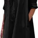 Button Down Dress for Women Summer Long Sleeve V Neck Dresses Business Casual T Shirt Dresses Vacation Sundress Pocket Size S