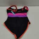 Popvil Women's One Piece Swimsuits 2025 Tummy Control -Modest Neon 1 Piece Bathing Suit Beach Outfit Sexy Sport Swim Suits,Black Purple Pink , S