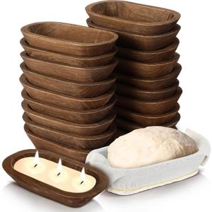 Nuogo 20 Pcs Wooden Dough Bowls Bulk 8.6 Inch Rustic Vintage Hand Carved Wood Dough Bowls Dining for DIY Home Crafts Making Farmhouse Fruits Supplies (Brown)