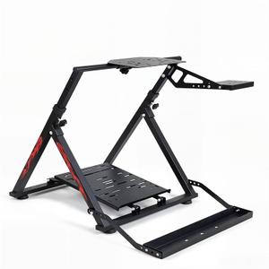 Qvwzd Racing Wheel Stand Foldable Height Adjustable Steering Wheel Stand Portable Racing Simulator Cockpit Metal Frame Universal Fit for Logitech G29 G920 G923 G27 G25 Thrustmaster T300RS T248 T150 T500 Xbox PS4 PS5 PC Square Tube Stand With Chair Slot