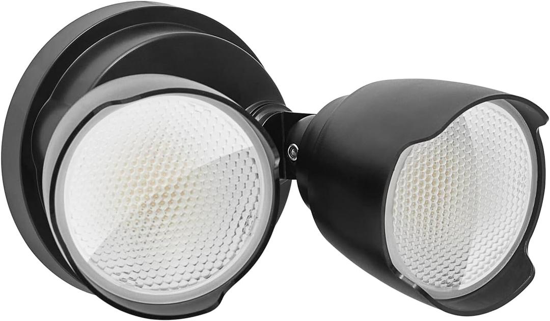 15W LED Flood Light Outdoor, 1500 Lumen Exterior Security Lights, 3000K/5000K Light, IP65 Waterproof, Dual-Head Wall/Eave Mount Flood Light Energy Saving for Garage, Patio, Yard (Black)