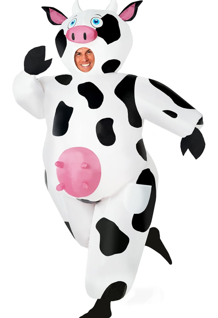 Morph Inflatable Cow Costume for Adults - Blow Up Cow Costume with Fan - Funny Halloween Party Outfit, One-Size