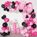 Ouddy Party Pink Mouse Balloon Garland Arch Kit for Cartoon Mouse Theme Birthday Party Decorations Girl Kids, Pink Black Rose Red Bow Foil Balloons Banners for Mouse Baby Shower Party Supplies