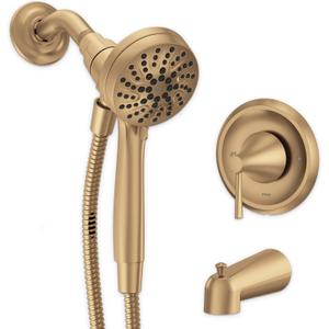 Moen Ronan Bronzed Gold Single-Handle Modern Tub and Shower Faucet with Handheld Rain Shower Spray Head, Shower Handle, Tub Spout, and Valve, 82021BZG