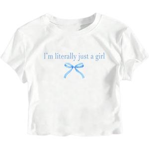 RoseSeek Girl's Letter Bow Graphic Tees Short Sleeve Crewneck Cute Shirts for Teen Girls Trendy (White)