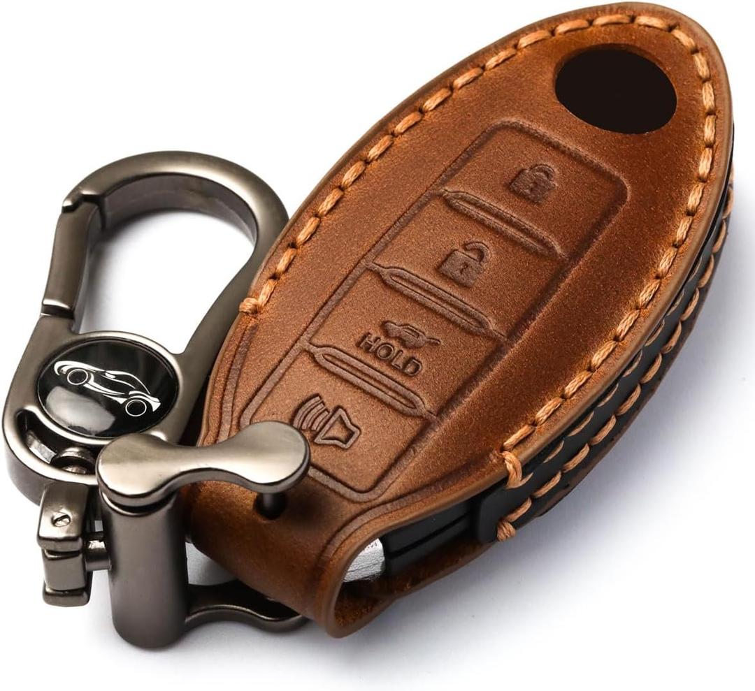 Car Key Fob Cover, Soft Full Protection Key Case Shell Compatible with Nissan X-Trail Rogue Altima Quest Pathfinder Sentra Patrol CIMA Fuga Armada Teana Murano etc (B-Brown)