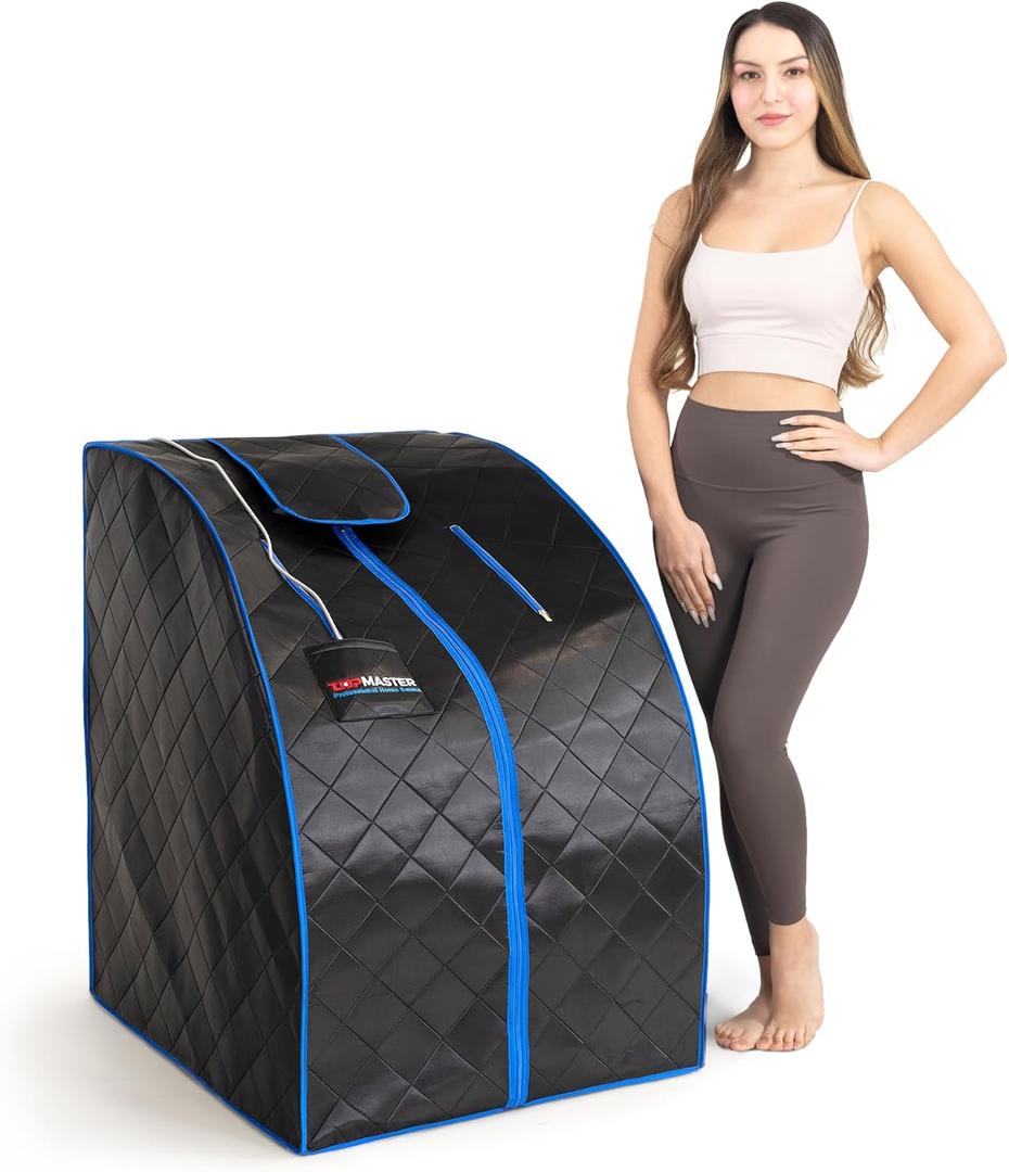 TopMaster Foldable Infrared Sauna, Portable Sauna for Home, Sauna Tent Sauna Box Portable, Indoor Portable Sauna with Foldable Chair, Wired Controller - Sauna Box for Home 1050W Power, Max 140F Black