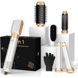 6 in ONE Hair Dryer Brush, Blow Dryer Curling Wand Hair Styling Tools Set, Ionic Hot Air Massage Oval Blowout Hair Dryer, Left&Right Hair Styler