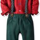 SALNIER Toddler Boy Suit Baby Boys Wedding Dress Outfit Formal Gentleman Clothes Set Dress Shirt Bowtie Suspenders Pants 3pt