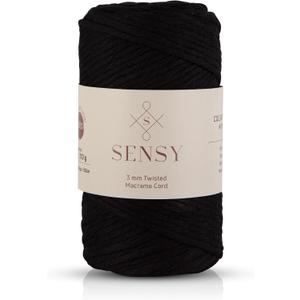 Sensy Premium Cotton Cord 3mm, 109 Yards - Macrame Rope, Yarn (Black)
