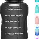HydroPal 1 Gallon Water Bottles with Straw, 128 oz Water Bottle BPA Free Innovative 2-IN-1 Lid Gym Bottle with Times to Drink Motivational, Large for Sports Fitness Camping Water Jug 13.8X5.5 inch (Obsidian Black)