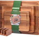 Acacia Wood Cutting Board，Solid Wood Cutting Board for Kitchen with Holder with Deep Juice Grooves & Built-in Handles, Durable Wooden Chopping Board Set of 3 for Meat, Vegetables and Fruits