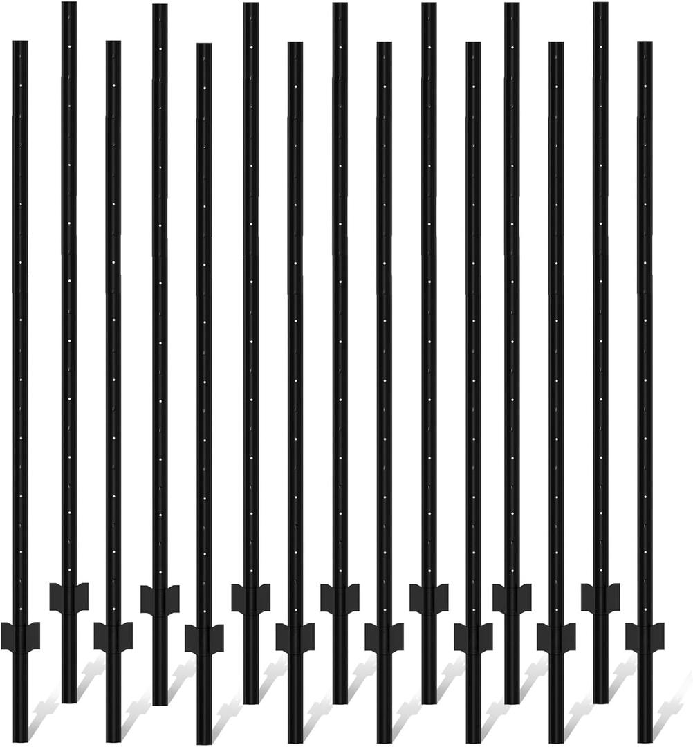 Metal Fence Posts 6ft, Heavy Duty Garden Post Pack 15, Outdoor Black