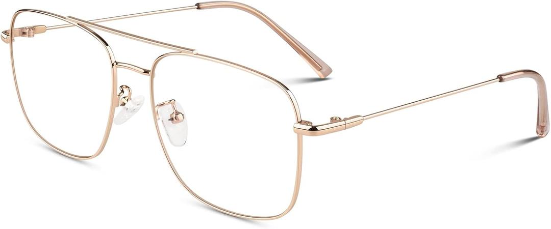 LINVO Fake Glasses Non-Prescription Clear Lens Metal Frame Fashion Eyewear for Women Men