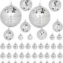 Mini Mirror Disco Ball Ornaments: Hanging Disco Ball Silver Party Decorations Set 42 Pack - Small Mirror Balls Decor for Wedding Christmas Birthday Cake Topper (1.2/2/2.4/3 Inch)