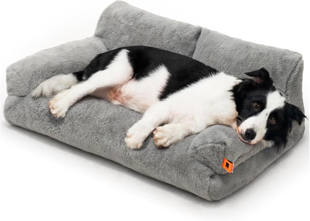 MEWOOFUN Cat Bed for Indoor Cats, Washable Dog Beds for Small Medium Dogs & Cats, Fluffy Cat Couch with Non-Slip Bottom (Grey, 33.5" L x 25.6" W x 11.5" Th)