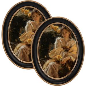 eletecpro 5x7 Vintage Picture Frame Set of 2 with Real Glass Cover, Oval Ornate Photo Frame, Display 5x7 Picture for Tabletop or Wall Hanging, Black Home Decor for Gallery Art