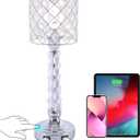 Crystal Table Lamp with Dual USB Charging Ports,Touch Control Sliver Lamp for Night Stand,3 Way Dimmable Small Desk Lamp for Bedroom, Living Room (Silver)