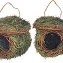 2 Pack Green Grass Birdhouse for Outside Garden Decoration Hanging Bird Hut Bird Nest Cozy Resting Place for Wild Birds (About 3.5-4.5inch)