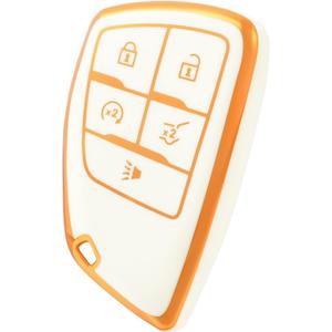 2 x for Chevy Key Fob Cover, Soft TPU Key Case Protection Fits for 2021-2024 Chevy Suburban Tahoe Silverado 1500 GMC Yukon Sierra Buick Envision 5 Buttons Remote Key (Gold White)