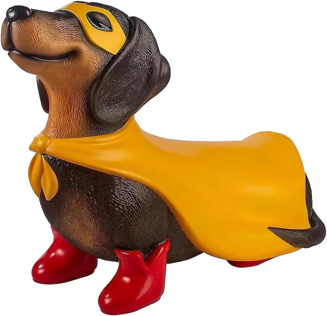 Holiday Dachshund Decor, Vintage Wiener Dog Decor, 9.06 Inch Blow Mold Lighted Super Hero Dachshund Statue, Outdoor/Indoor Holiday Party Decoration for Yard or Home
