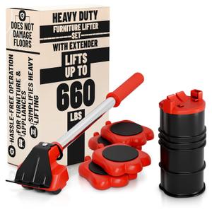 Heavy Furniture Movers with Wheels Set - Appliance Lifter with Moving Sliders that Lift Up to 660 Lbs - Heavy Duty Furniture Lifter Tool, 4 Pcs Appliance Movers Sliders and Lifting Extender Included