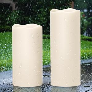 GenSwin Solar Outdoor Waterproof Flameless Candles, 4x810 Large Solar Rechargeable Pillar Candles, Sensor for Dusk to Dawn, for Outdoor, Lanterns, Pation, Home Decor(Set of 2)