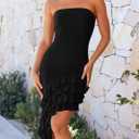 ZESICA Women's 2026 Summer Strapless Bodycon Tube Dress Sexy Off Shoulder Mesh Irregular Ruffle Backless Party Midi Dresses (Black, XL)