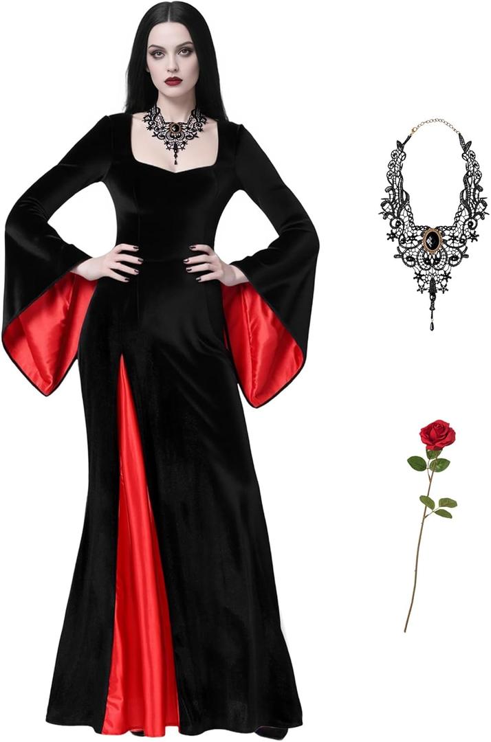 Adult Halloween Costume for Women Black Gothic Dress for Role Cosplay (Small)