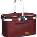 35L Large Picnic Basket 2 Layers of Internal Pockets Leak-Proof and Insulated Folding, Internal Support Does Not House Warming Gifts New Home, Wedding Gifts for Couple (Wine Red)