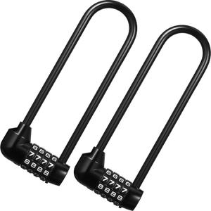 Shimeyao 2 Pieces 6 Inch Long Shackle Combination Lock 4 Digit Outdoor Waterproof Padlock with Resettable Code for School Gym Locker, Sports Locker, Fence, Gate, Toolbox, Case Storage, Black