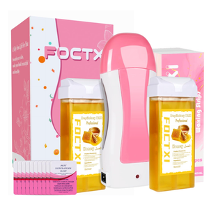 FOCTXI Roll On Waxing Kit for Sensitive Skin  Hair Removal with 2 Honey Soft Wax Cartridges and 100 NonWoven Wax Strips, 10 Wipes