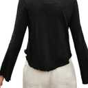 SOFIA'S CHOICE Women's Flare Long Sleeve Crop Top T Shirt Crewneck Lettuce Trim Tops Black XX-Large