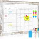 Monthly Dry Erase Calendar Whiteboard for Wall, 24" x 18" Magnetic White Board Calendar Board - Rustic Vintage Wooden Frame