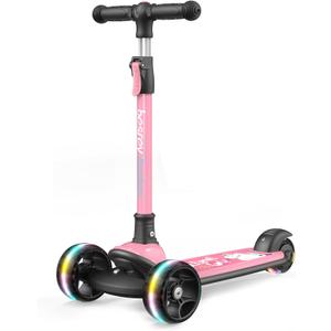 Besrey Kick Scooter for Kids Ages 3-10, 3-Wheel Folding Scooter with Adjustable Height, LED Light Wheels, Extra Wide Deck for Outdoor Activities