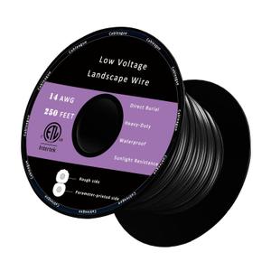 14/2 Low Voltage Landscape Lighting Wire 250ft 14AWG*2C Waterproof Conductor Outdoor Direct Burial 250 feet Black