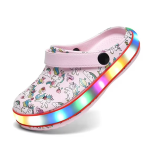 Kids' Clogs LED Garden Shoes Boys Girls Mules Light up Sandals Slip on Lightweight Non-slip  (Pink, 8 Toddler / 25) 