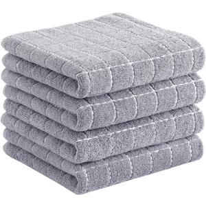 Homaxy 100% Cotton Terry Kitchen Towels(Light Grey, 13 x 28 Inches), Checkered Designed, Soft and Super Absorbent Dish Towels, 4 Pack